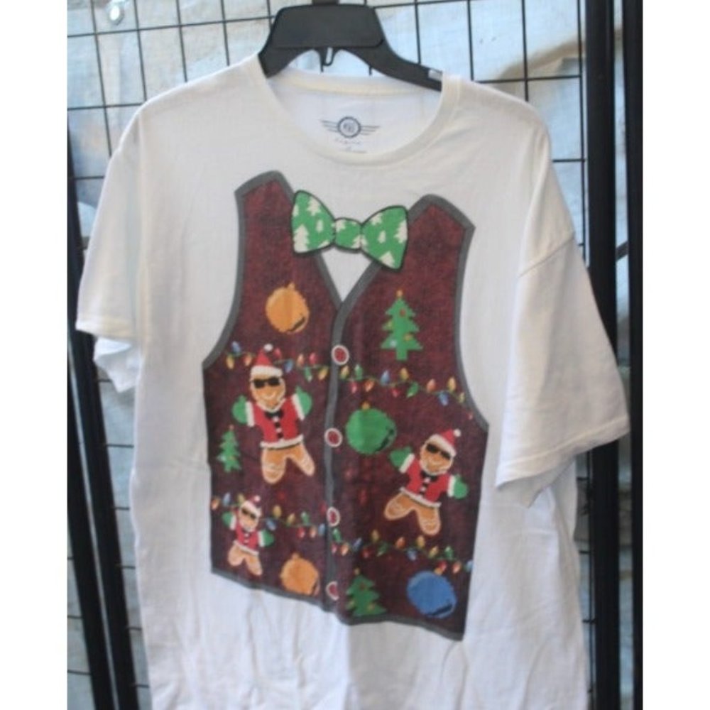 MAD Engine Christmas Gingerbread Man Wearing Sunglasses All Over Print T Shirt L
